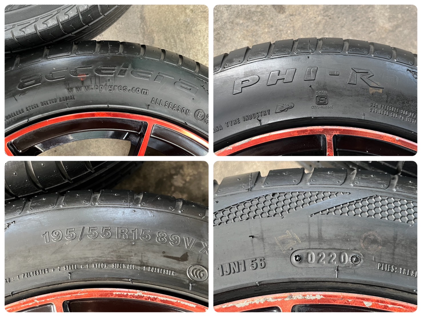 ✨ล้อแม็กแต่ง✨4รู100✨AKINA (งาน SSW) ขอบ 15 สีดำแดง พร้อมยาง 195-55-15 ปี 20