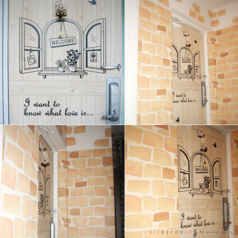 DBS-11 Wallpaper Sticker วอลล์เปเปอร์ไวนิล แบบมีกาวในตัวลายกำแพงหินส้ม หน้ากว้าง 60 cm