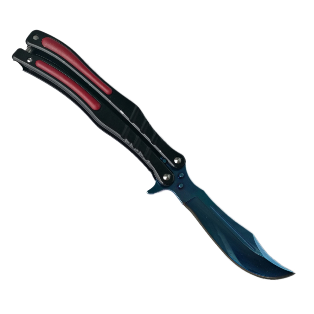 Balisong มีดบาลีซอง มีดควง มีดพับ มีดบัตเตอร์ฟลาย CS GO Counter-Strike (ใบมีดสีน้ำเงิน) พร้อมซองไนล่อน