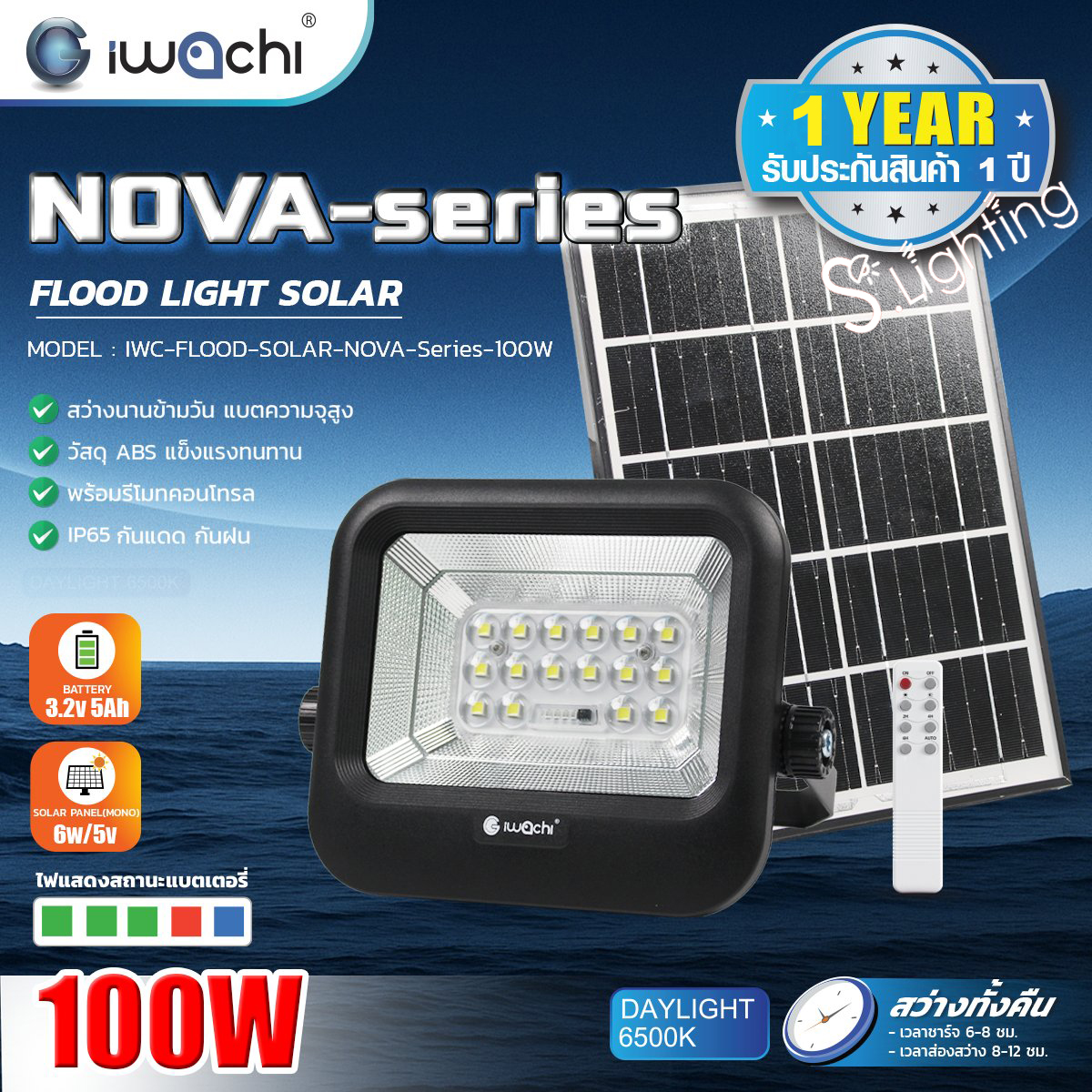 FLOOD LIGHT SOLAR CELL LED รุ่น NOVA-Series 100w แสงขาว