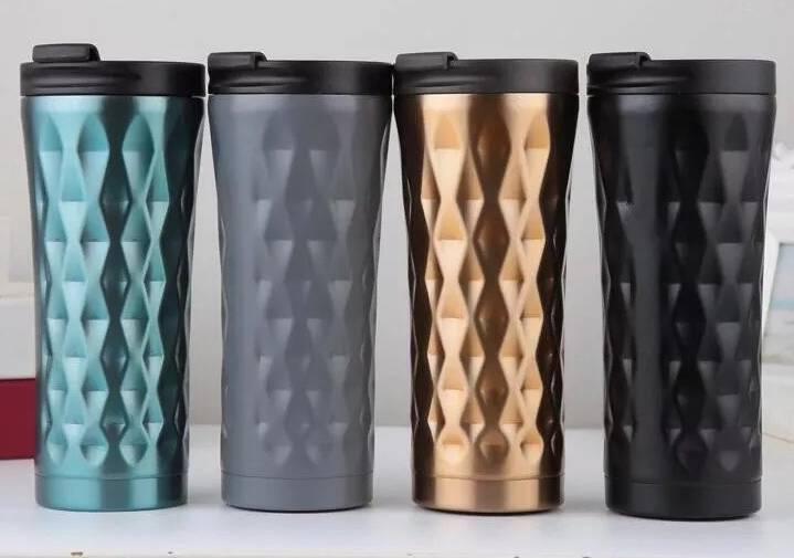 แก้วน้ำสแตนเลส ทรงเพชร เก็บความร้อน ความเย็น