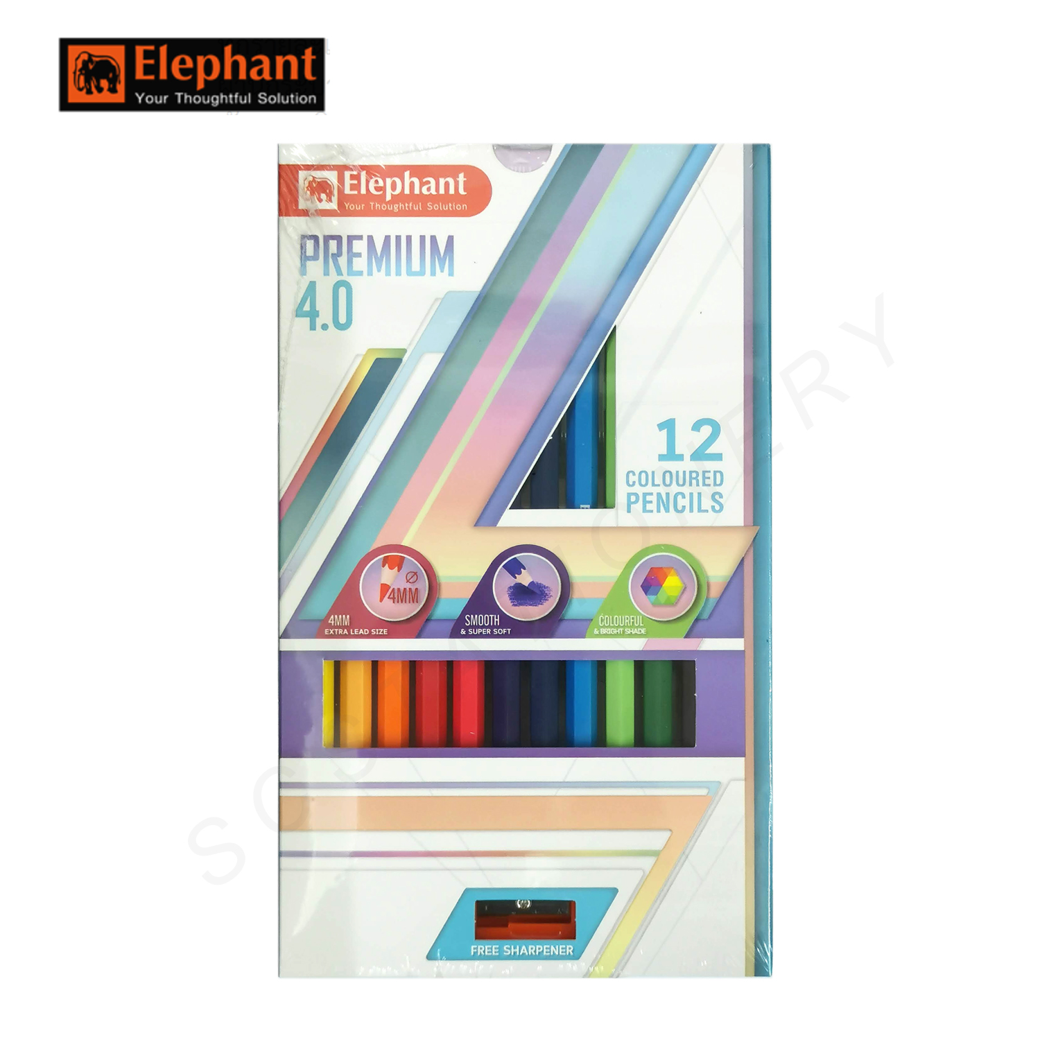 สีไม้ ดินสอสีไม้ แท่งยาว พรีเมี่ยม 4.0 12 สี ตราช้าง Elephant