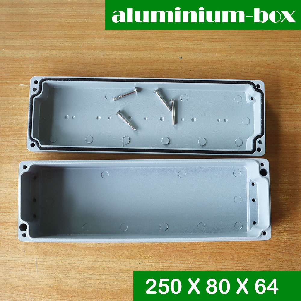 กล่องอลูมิเนียมกันน้ำ IP66 สีเทา ขนาด 250 X 80 X 64 มม. (V)