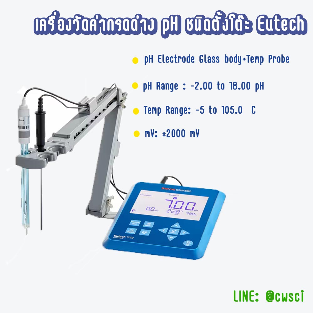 เครื่องวัดค่ากรด-ด่าง (pH), ค่า mV และอุณหภูมิ แบบตั้งโต๊ะ (Benchtop) รุ่น pH 1710-Eutech