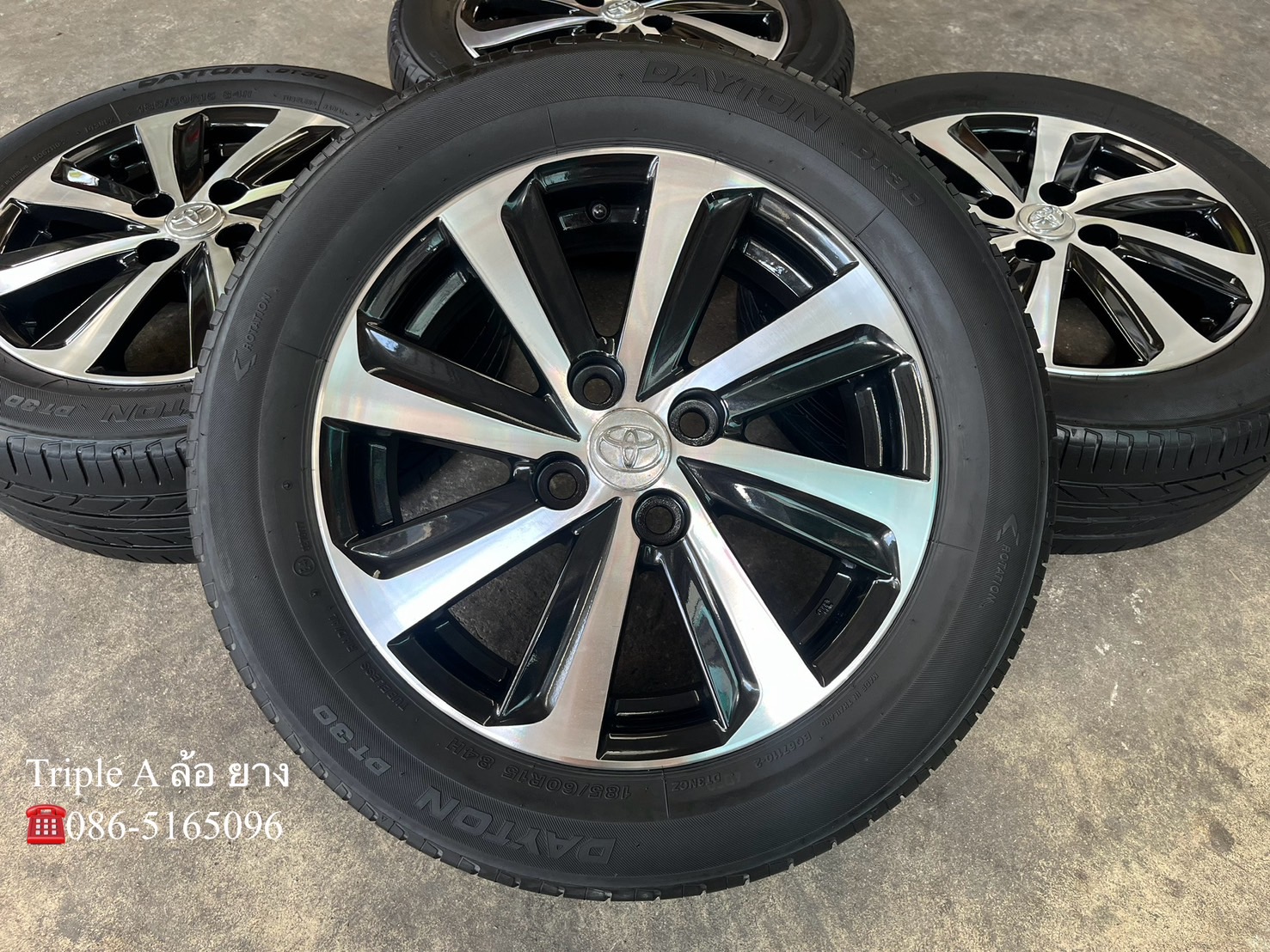 ✨ล้อแม็ก✨Toyota Vios 8 ก้าน ขอบ 15 ดำหน้าเงา พร้อมยาง 185-60-15 DAYTON ปลายปี 20
