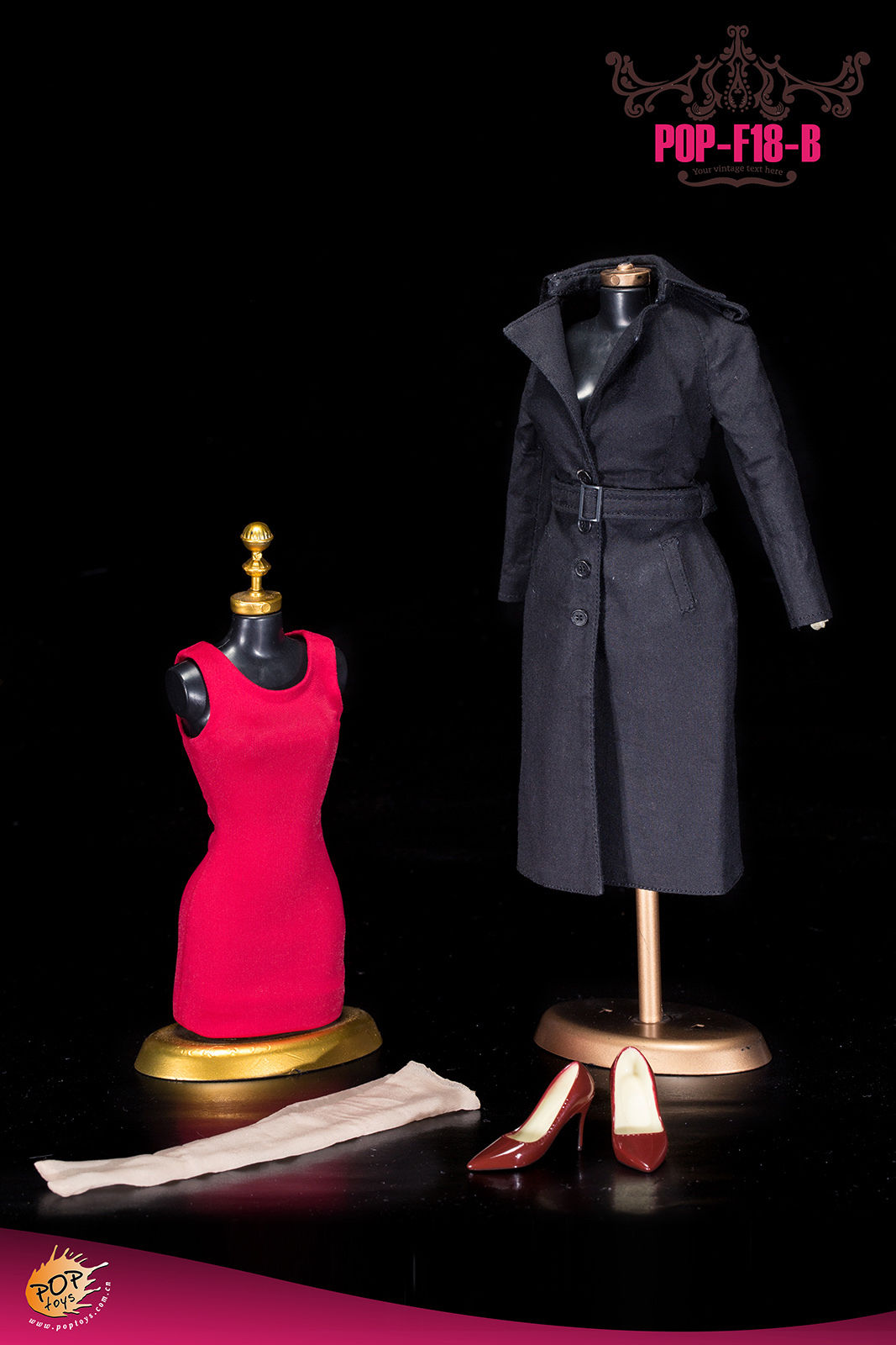 POPTOYS F18B The British Women's Windbreaker Suit ชุดคลุมสีดำ