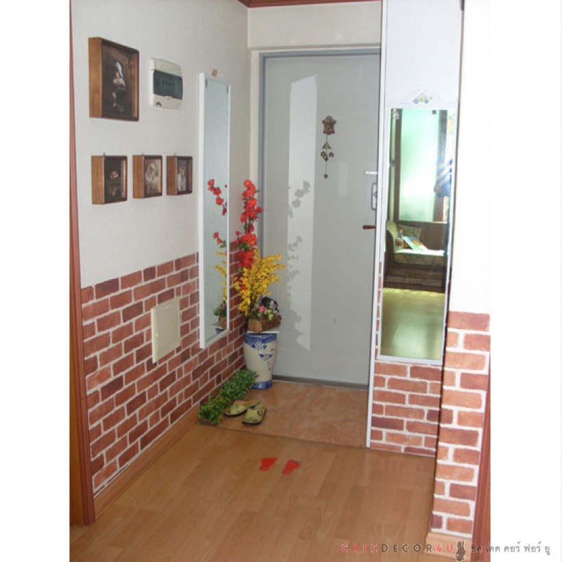 DBS-12 Wallpaper Sticker วอลล์เปเปอร์ไวนิล แบบมีกาวในตัวลายอิฐส้มเข้ม หน้ากว้าง 100 cm