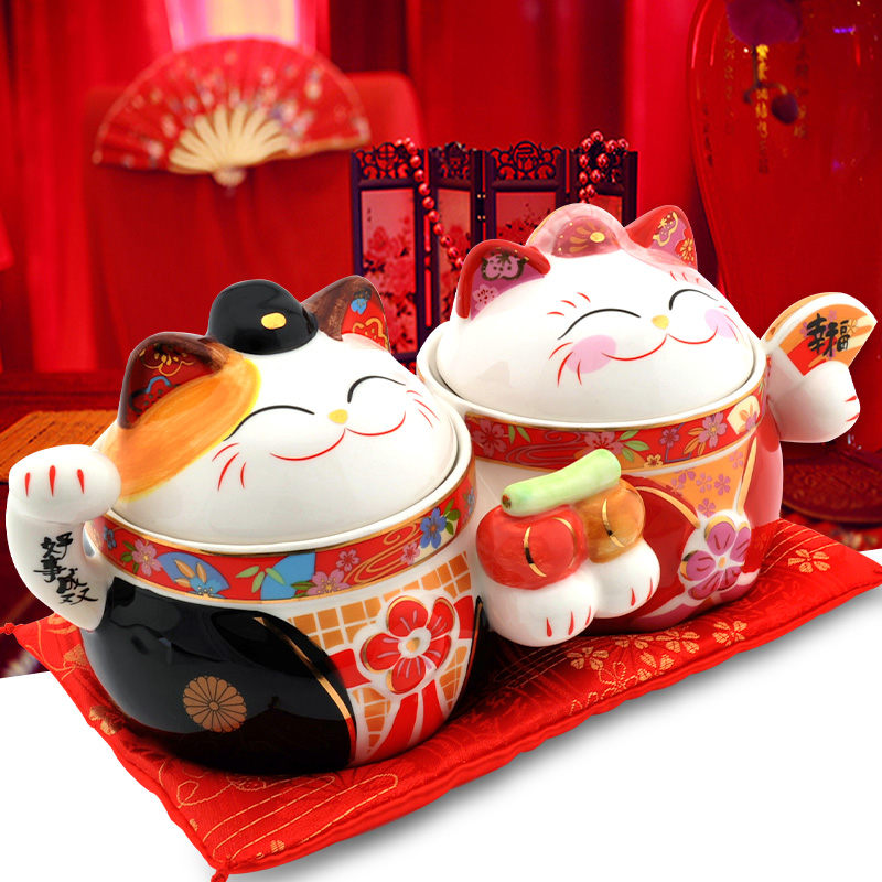 กระปุกขนม,เก็บทรัพย์ Lucky Cat Ornament Store งานกระเบื้องญี่ปุ่น