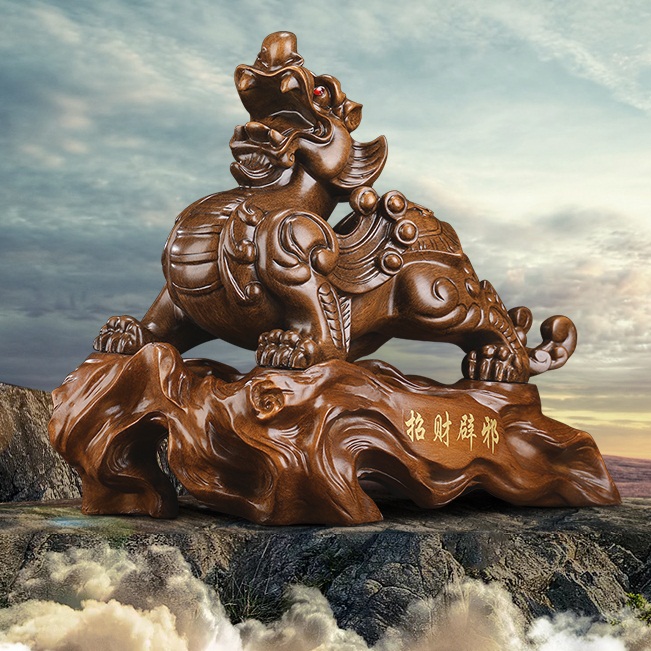 ปี่เซี๊ยะเรซิ่นลายไม้ เครื่องประดับปรับฮวงจุ้ยเสริมอำนาจวาสนาด้านเงินทอง