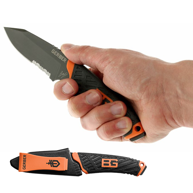 มีดใบตาย Gerber : Bear Grylls Compact Fixed Blade ขนาด 7.7 นิ้ว (19.5 ซม.) พร้อมปลอกมีด ABS เหน็บเข็มขัด