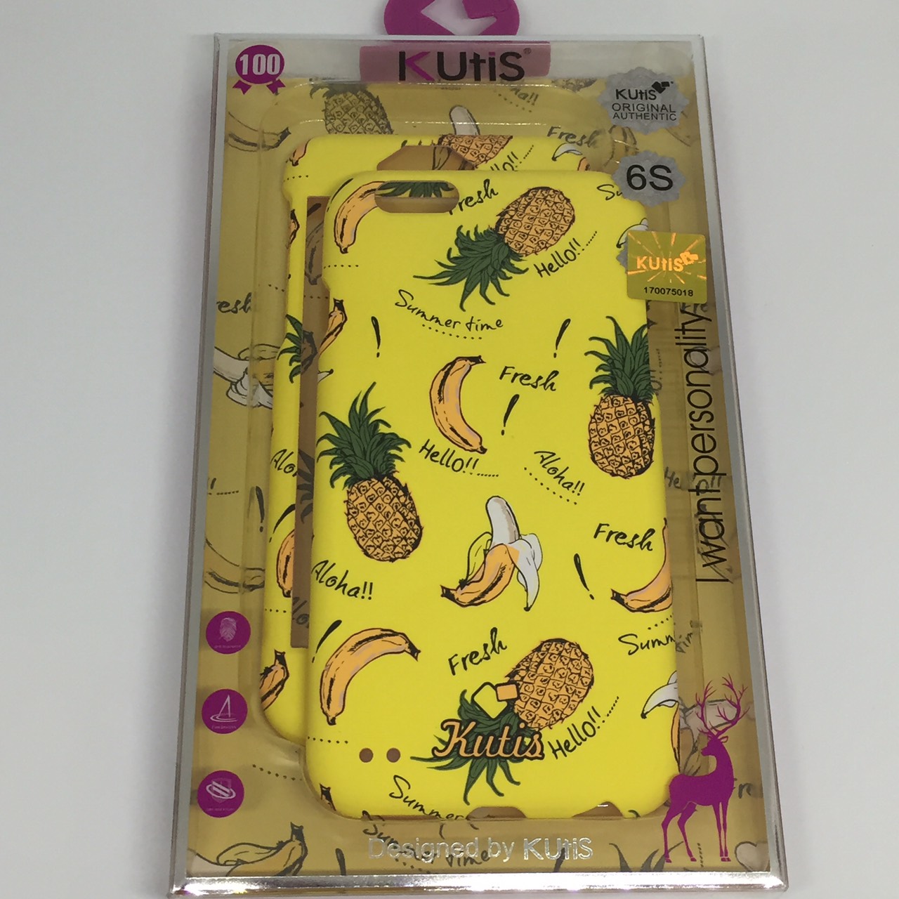 เคสคูทิส (Kutis) ไอโฟน6,6S(ลายสัปปะรดกับกล้วยพื้นหลังสีเหลือง)