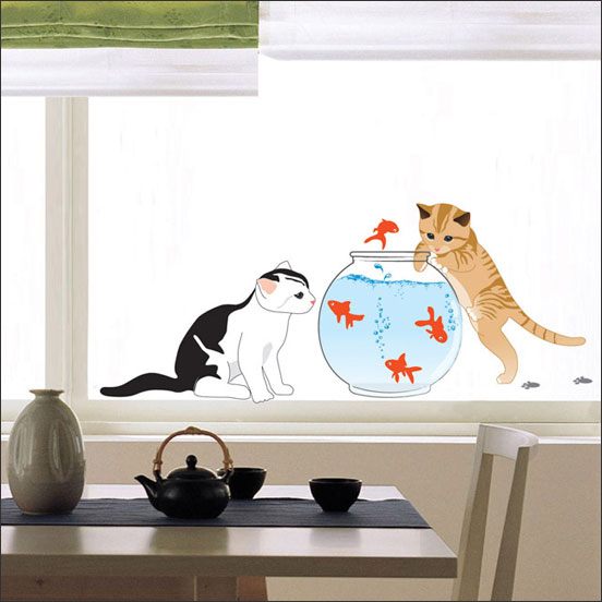 ss-58237 Wall Sticker Cat & Fishbowl 35x50 Cm