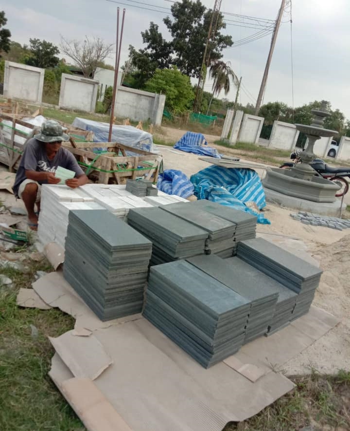 หินธรรมชาติ ดำจีน/ดำไทย พ่นไฟ+ปั่นแปรง /ชมพูสุโขทัย