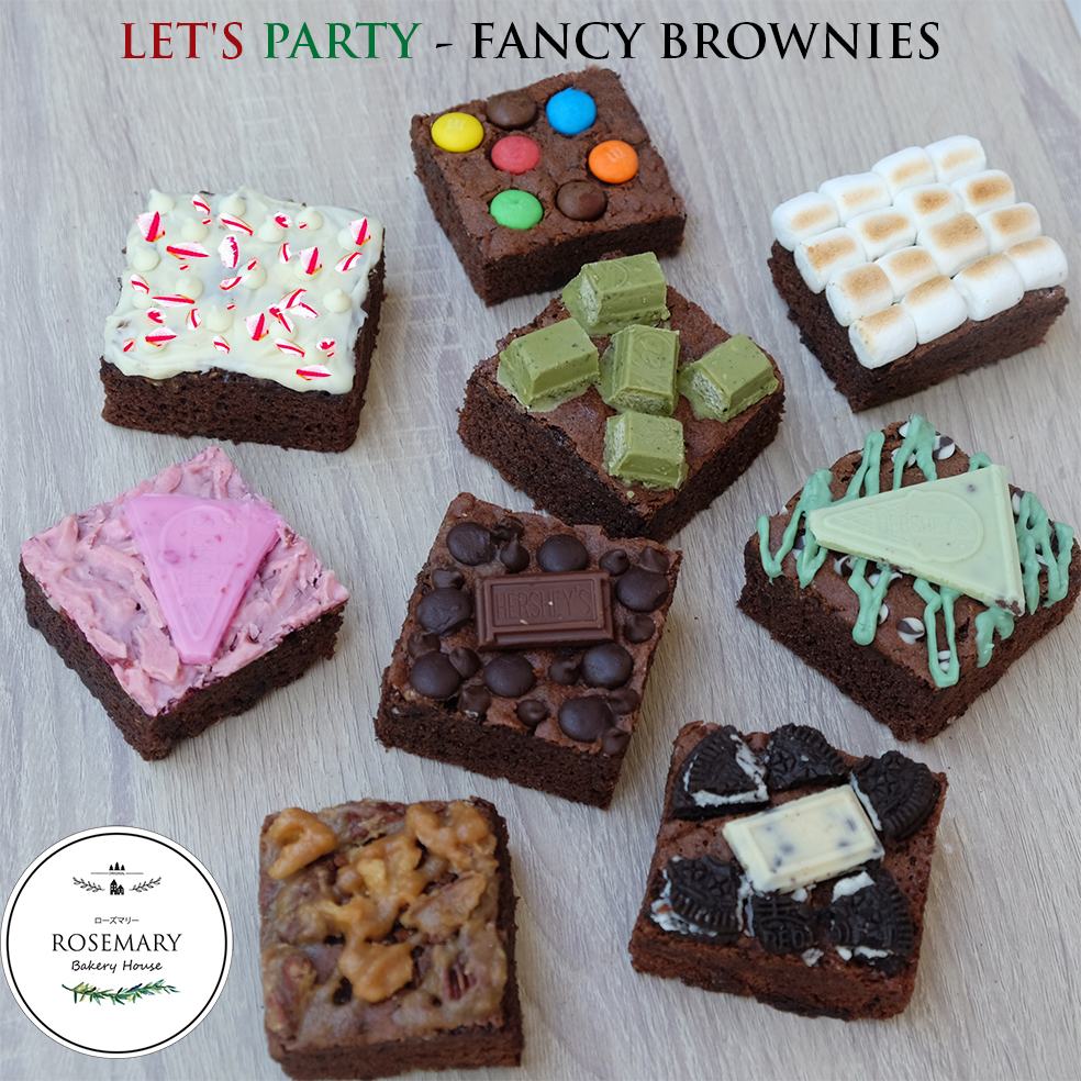 🎅 🎄 Let's Party - FANCY BROWNIES 🎅 🎄 ปาร์ตี้-บราวนี่ส์แฟนซี (4ชิ้น/4Topping) กล่อง 1 ปอนด์ (ขนาดบราวนี่1ชิ้น7*7cm.)