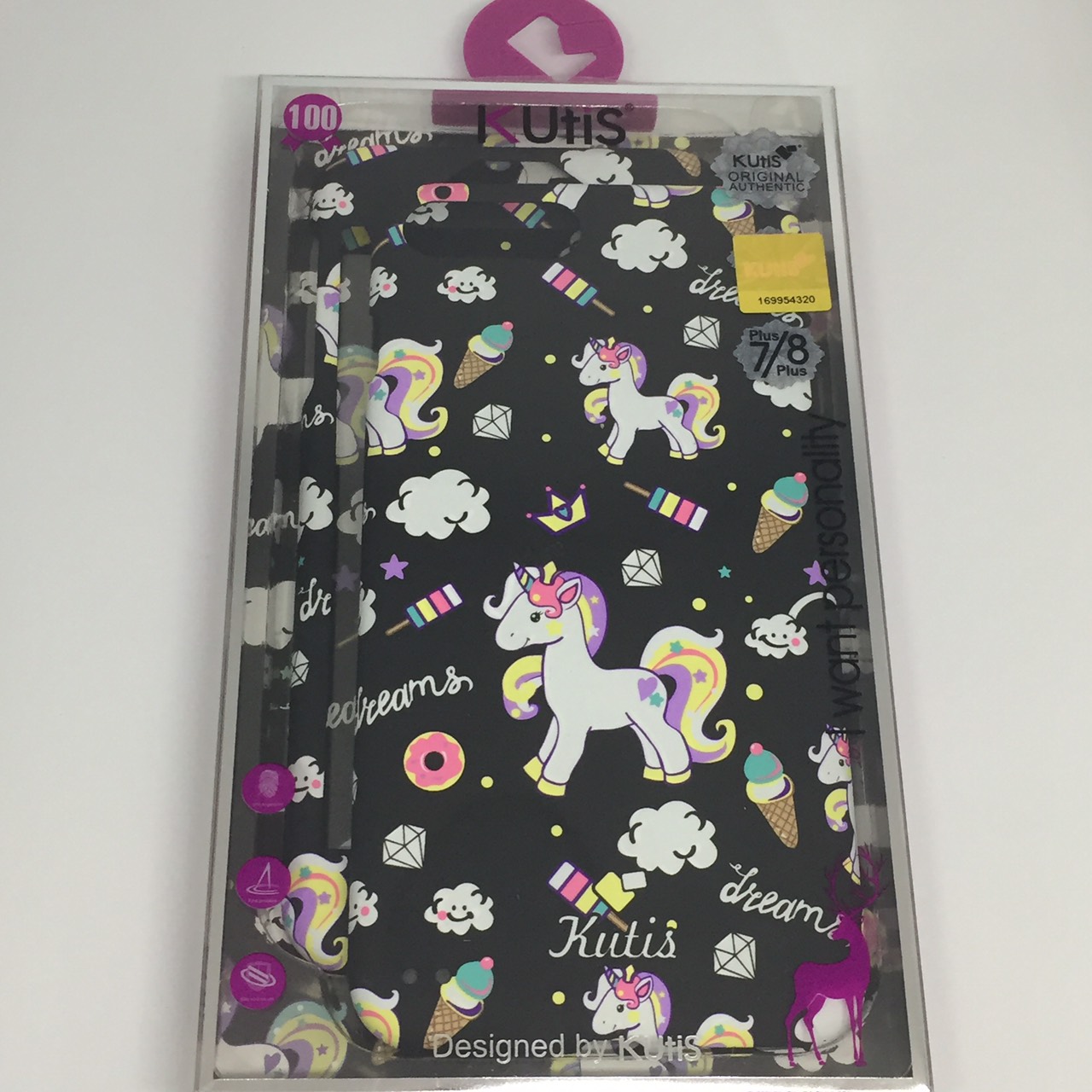 เคสคูทิส (Kutis) ไอโฟน7พลัส,8พลัส(ลายม้ายูนิคอร์นพื้นหลังสีดำ)
