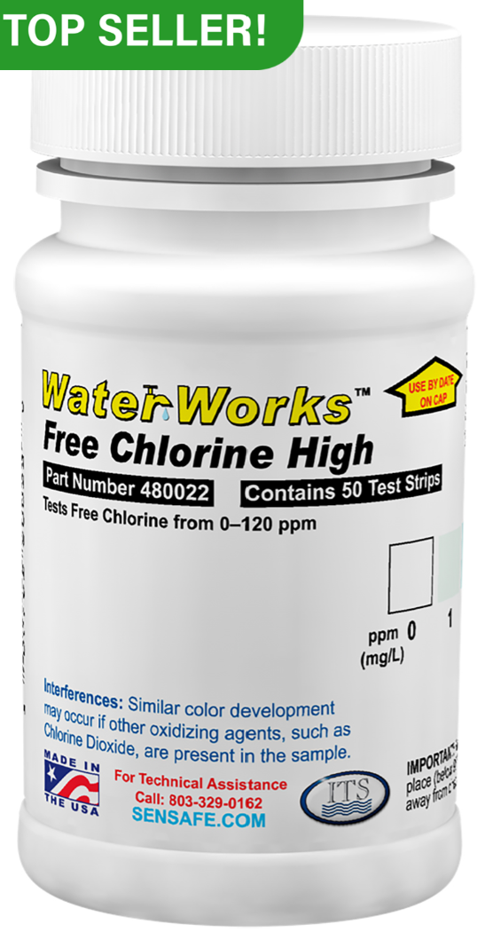 WaterWorks™ Free Chlorine High Test Strips 0-120ppm