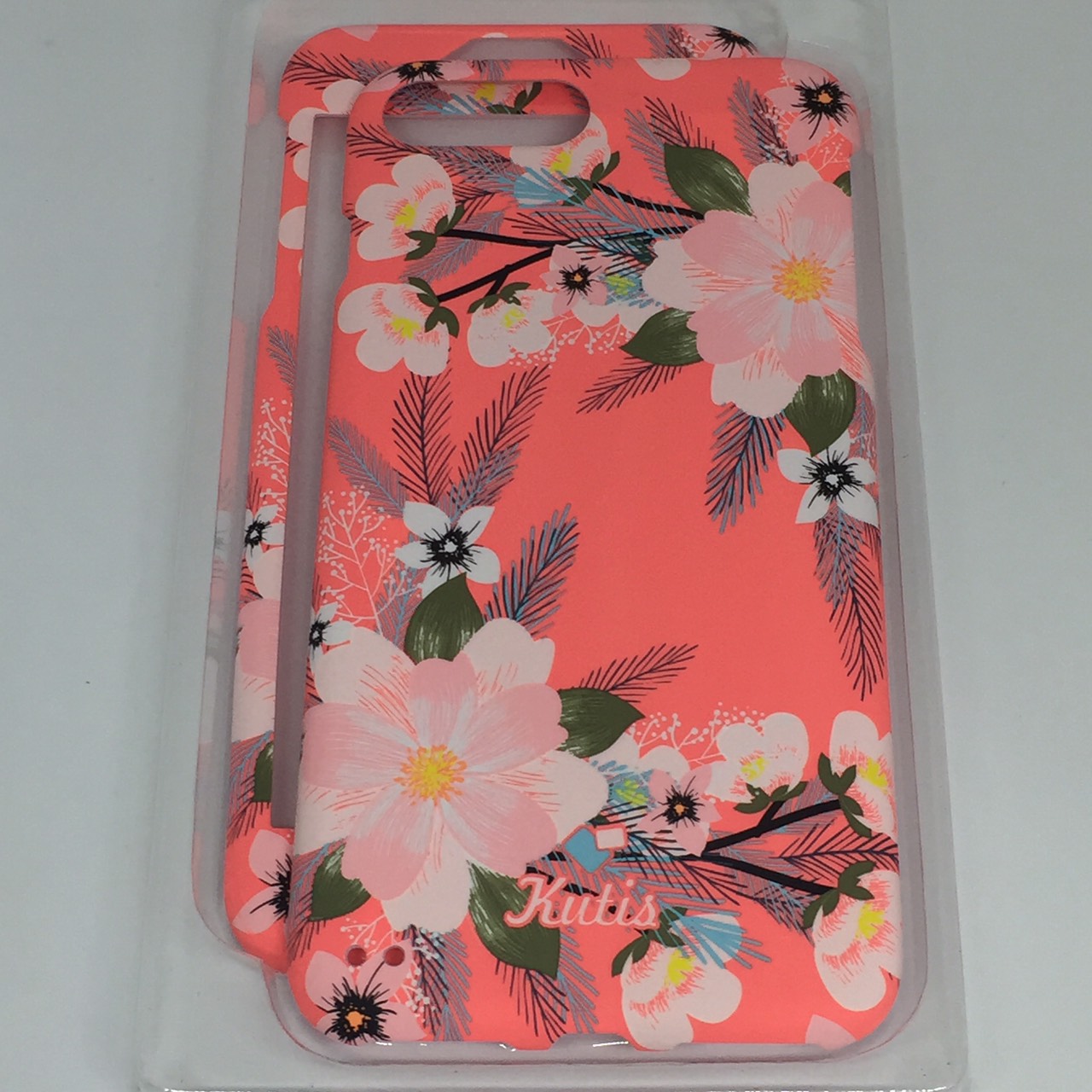 เคสคูทิส(Kutis)ไอโฟน7พลัส,8พลัส(ลายดอกไม้สีพื้นหลังสีส้ม)มาใหม่ เคสประกบหน้า-หลัง เคสเรืองแสง เคสลายวินเทจ