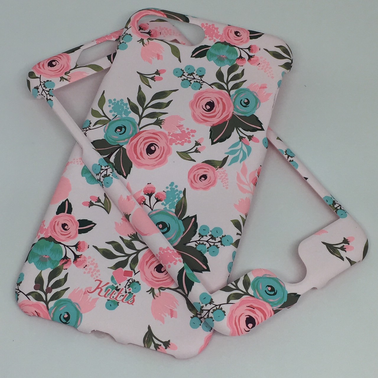 เคสคูทิส(Kutis)ไอโฟน7พลัส,8พลัส(ลายดอกไม้สีพื้นสีชมพูอ่อน)มาใหม่ เคสประกบหน้า-หลัง เคสเรืองแสง เคสลายวินเทจ