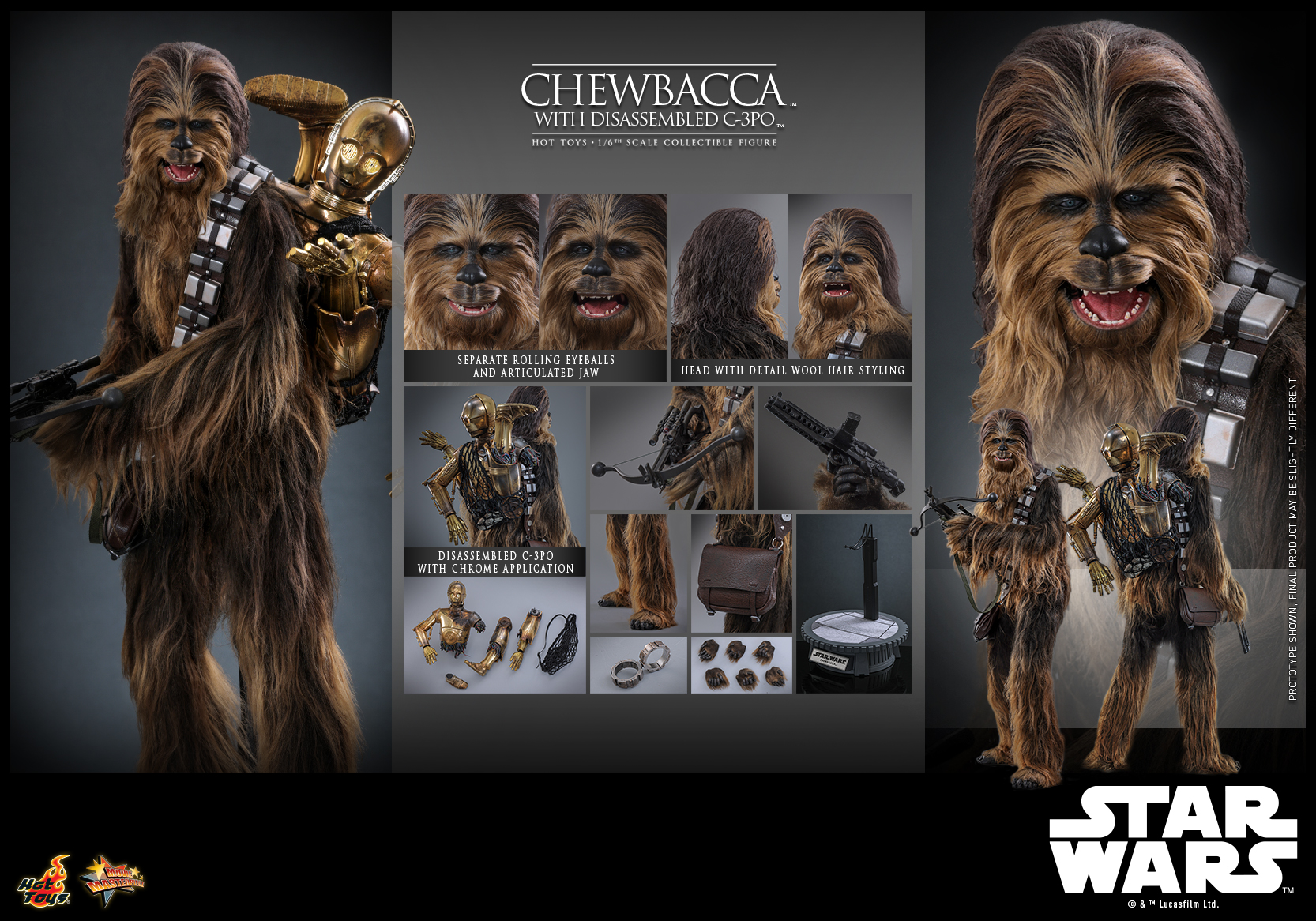 Hot Toys MMS766 Star Wars Episode V: The Empire Strikes Back - Chewbacca with Disassembled C-3PO