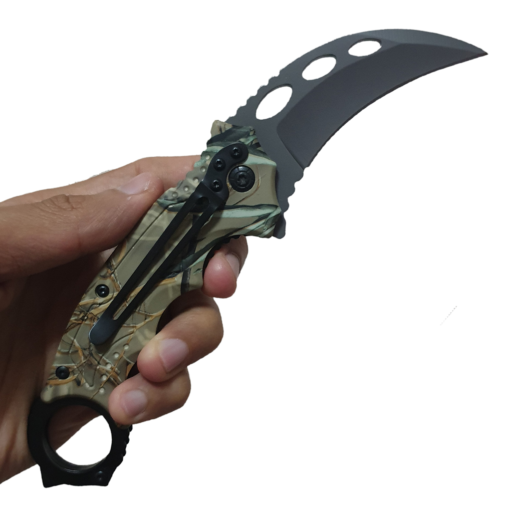 มีดพับ มีดคารัมบิต Fox Outdoor Karambit Knives FA42 ขนาด 7.7 นิ้ว (19.5 ซม.) ด้ามพิมพ์ลาย