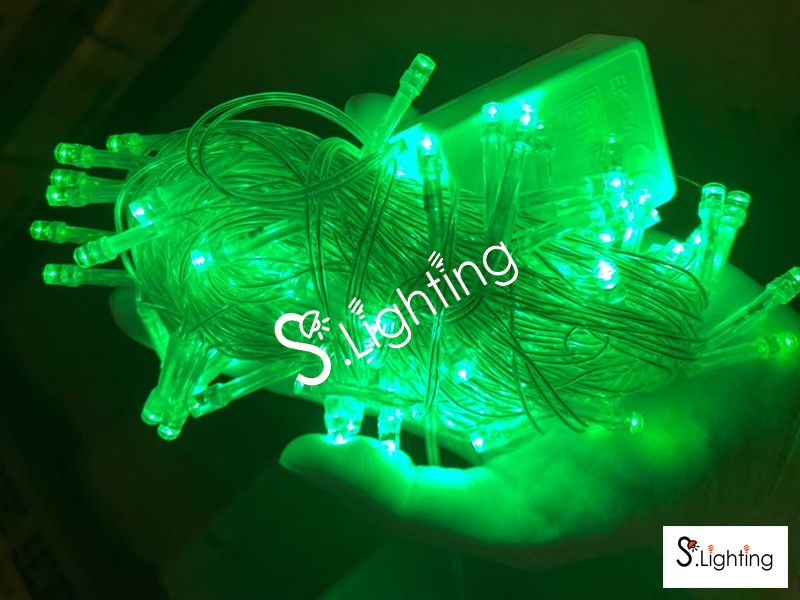 ไฟหยดน้ำ LED 8 เมตร / 100 หัว สีเขียว กระพริบ