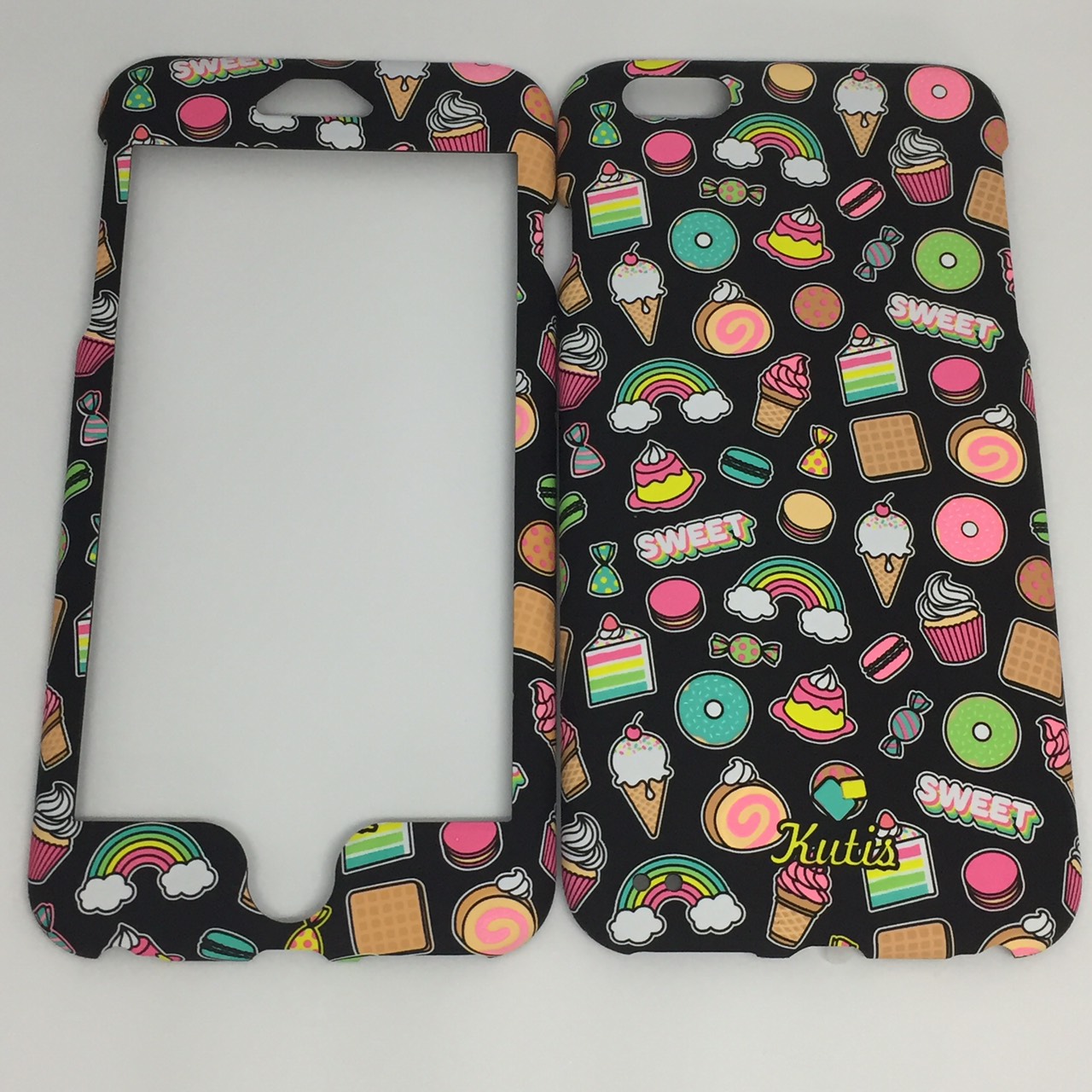 เคสคูทิส (Kutis) ไอโฟน6พลัส,6Sพลัส(ลายสายรุ้งกับของหวานพื้นหลังสีดำ)