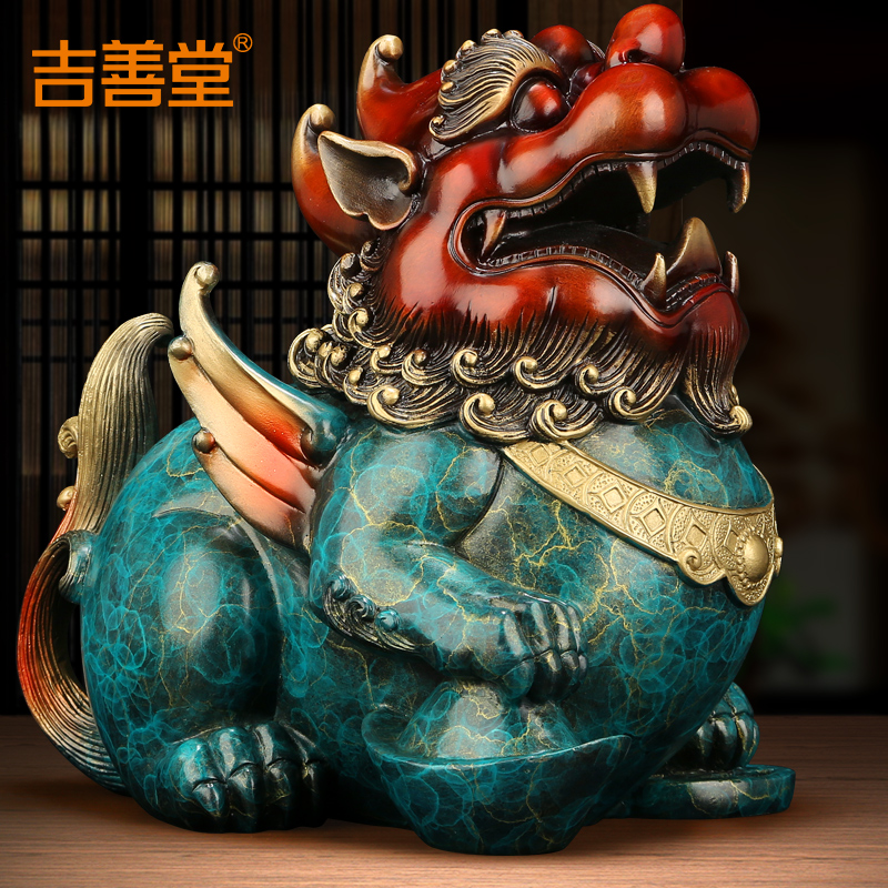 ปี่เซี๊ยะเฝ้าทรัพย์ งานทองเหลืองลงสีงานช่างฝีมือชาวจีน