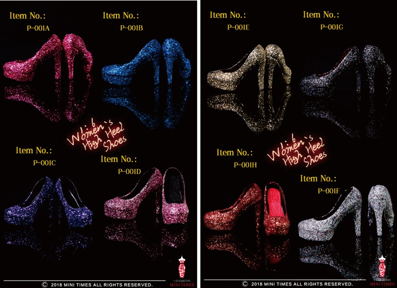 Mini Times toys P-001 Sequined gold silk crystal high heels