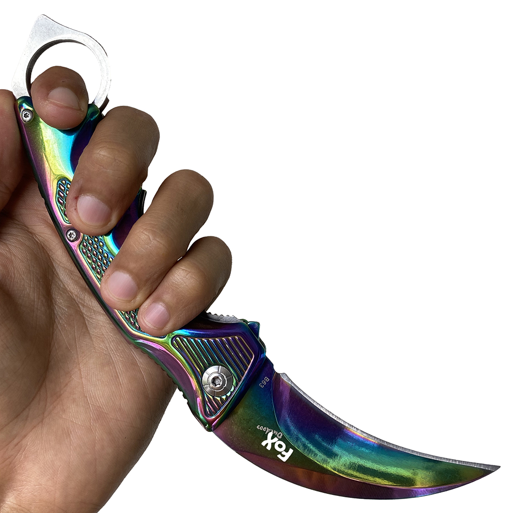 มีดพับ มีดคารัมบิต FOX Outdoor Karambit Knife B63 (สีรุ้ง)