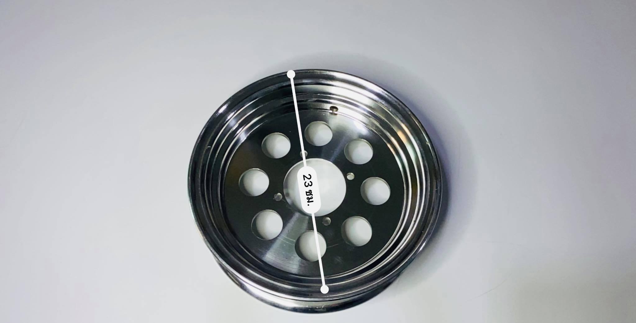 ล้อกะทะมังกี้ 2.50 ขอบ10 เหล็กชุบ ลายกลม บด