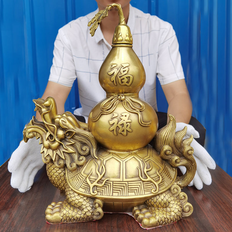 เต่าหัวมังกรแบกน้ำเต้ามงคลทองเหลือง เครื่องประดับปรับฮวงจุ้ยเสริมดวงการเงิน การค้า