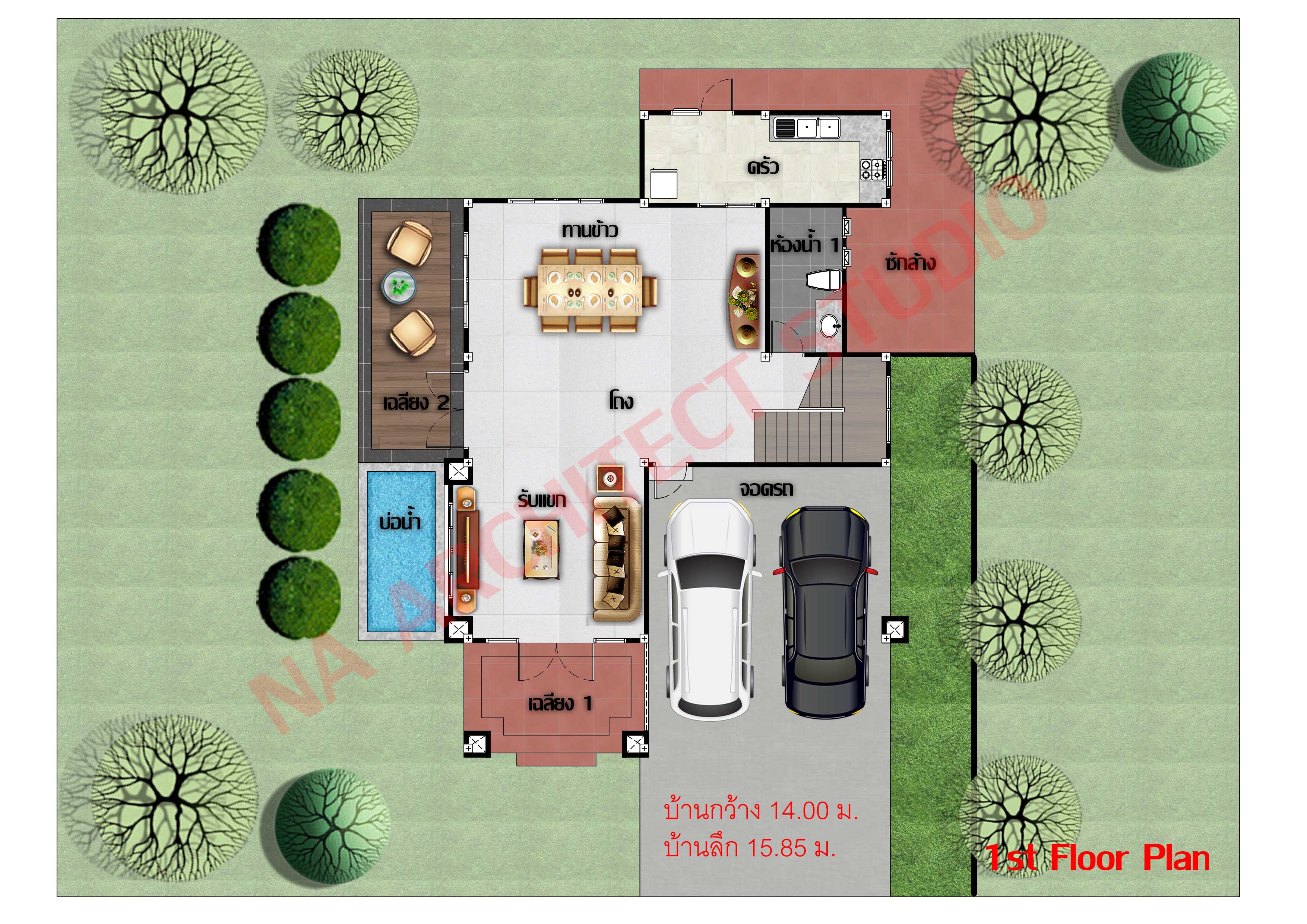 แบบบ้าน 2 ชั้น สไตล์สไตล์คอนเทมโพรารี่ NA-208 ขนาด 292.65 ตร.ม. 3 ห้องนอน 3 ห้องน้ำ