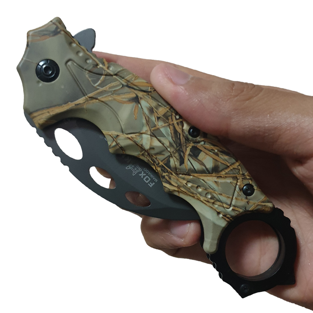 มีดพับ มีดคารัมบิต Fox Outdoor Karambit Knives FA42 ขนาด 7.7 นิ้ว (19.5 ซม.) ด้ามพิมพ์ลาย