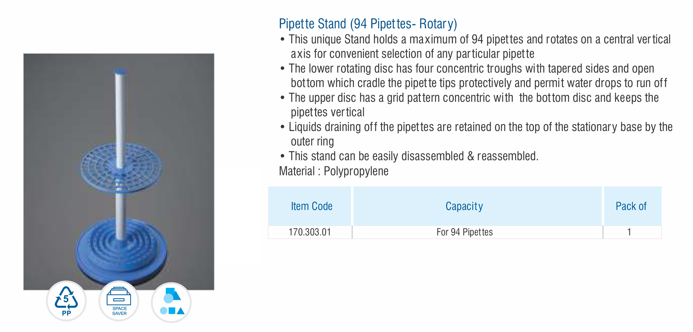 Pipette Stand Vertical 94 Pipette แท่นวางปิเปตแนวตั้ง 94 ช่อง
