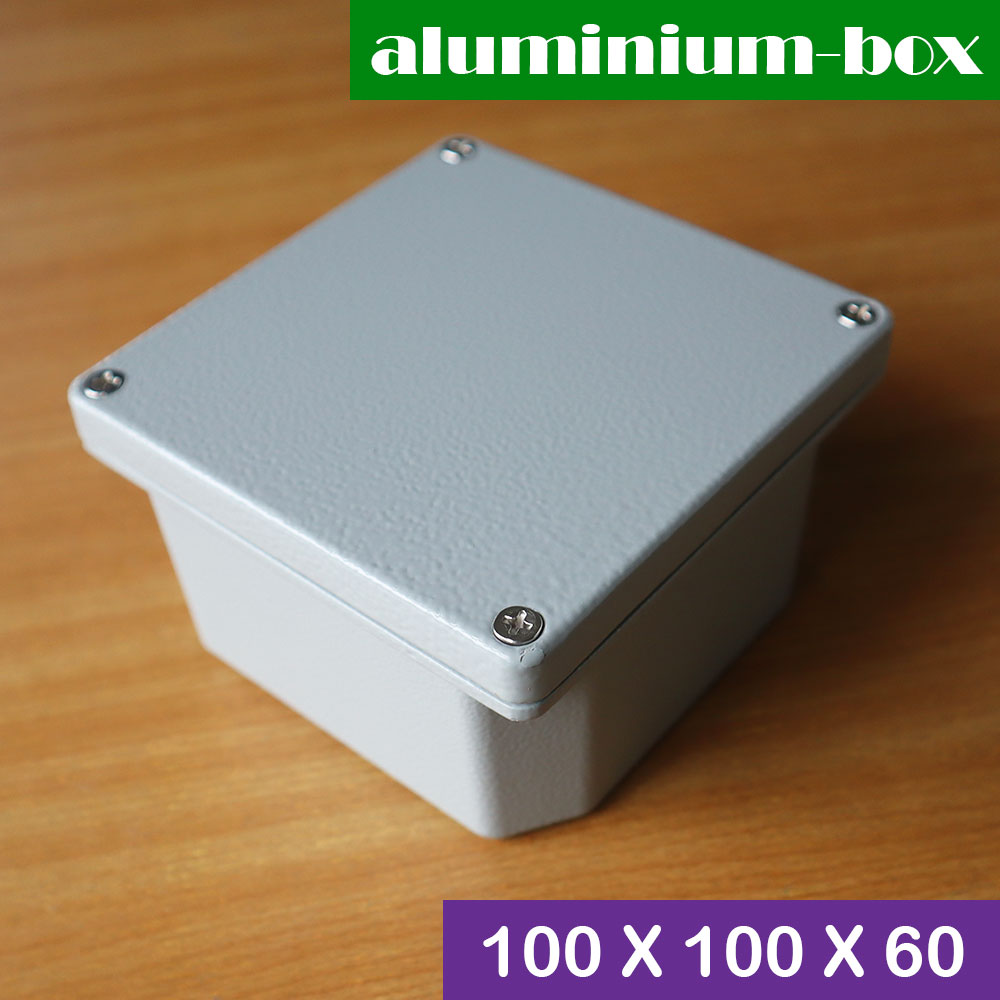 กล่องอลูมิเนียมกันน้ำ IP66 สีเทา ขนาด 100 X 100 X 60 มม. พร้อมขายึด