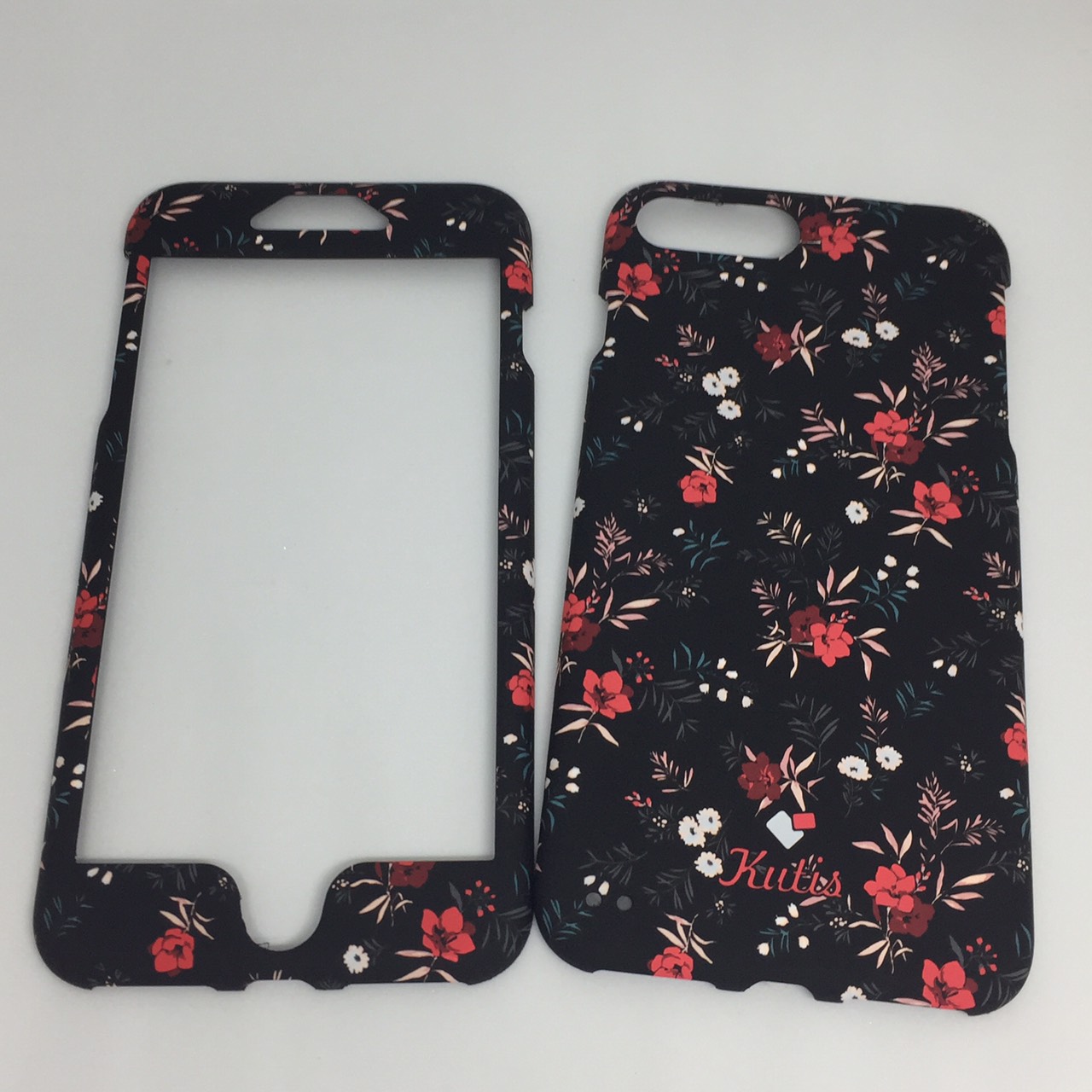 เคสคูทิส(Kutis)ไอโฟน7พลัส,8พลัส(ลายดอกไม้ดอกสีแดง)มาใหม่ เคสประกบหน้า-หลัง เคสเรืองแสง เคสลายวินเทจ
