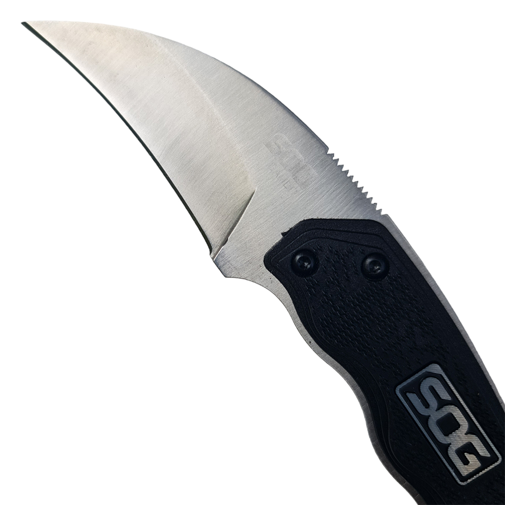 มีดใบตาย มีดคารัมบิท SOG - Gambit ขนาด 7.3 นิ้ว (18.5 ซม.) สีดำพร้อมปลอกมีด ABS เหน็บเข็มขัดสำหรับเก็บมีด