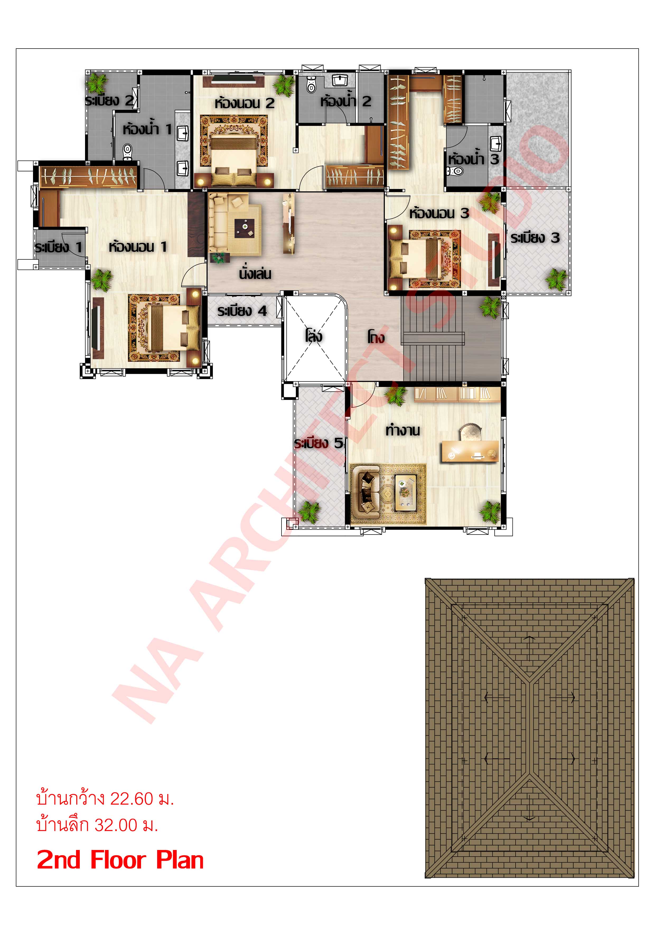 แบบบ้าน 2 ชั้น สไตล์คอนเทมโพรารี่ NA-211 ขนาด 617.70 ตร.ม. 4 ห้องนอน 6 ห้องน้ำ
