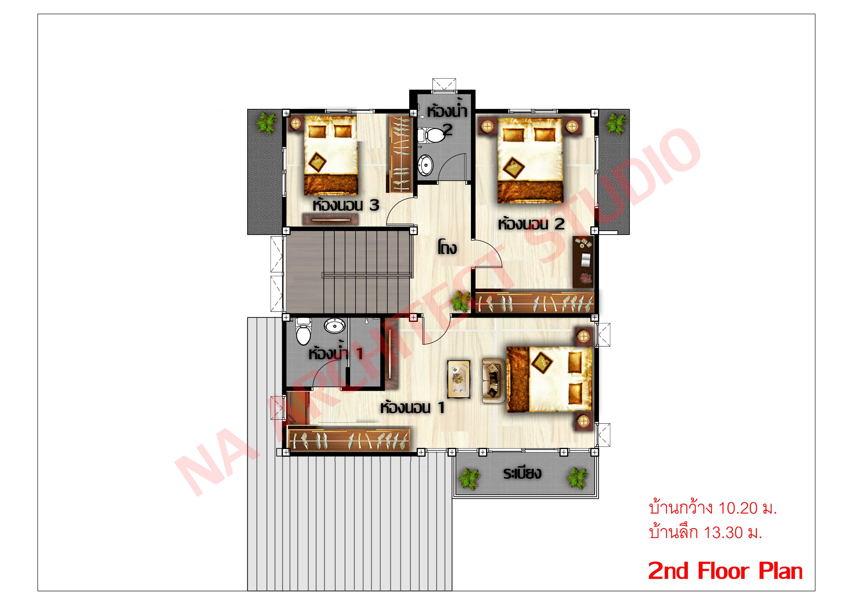 แบบบ้าน 2 ชั้น สไตล์คอนเทมโพรารี่ NA-215 ขนาด 217.17 ตร.ม. 3 ห้องนอน 3 ห้องน้ำ