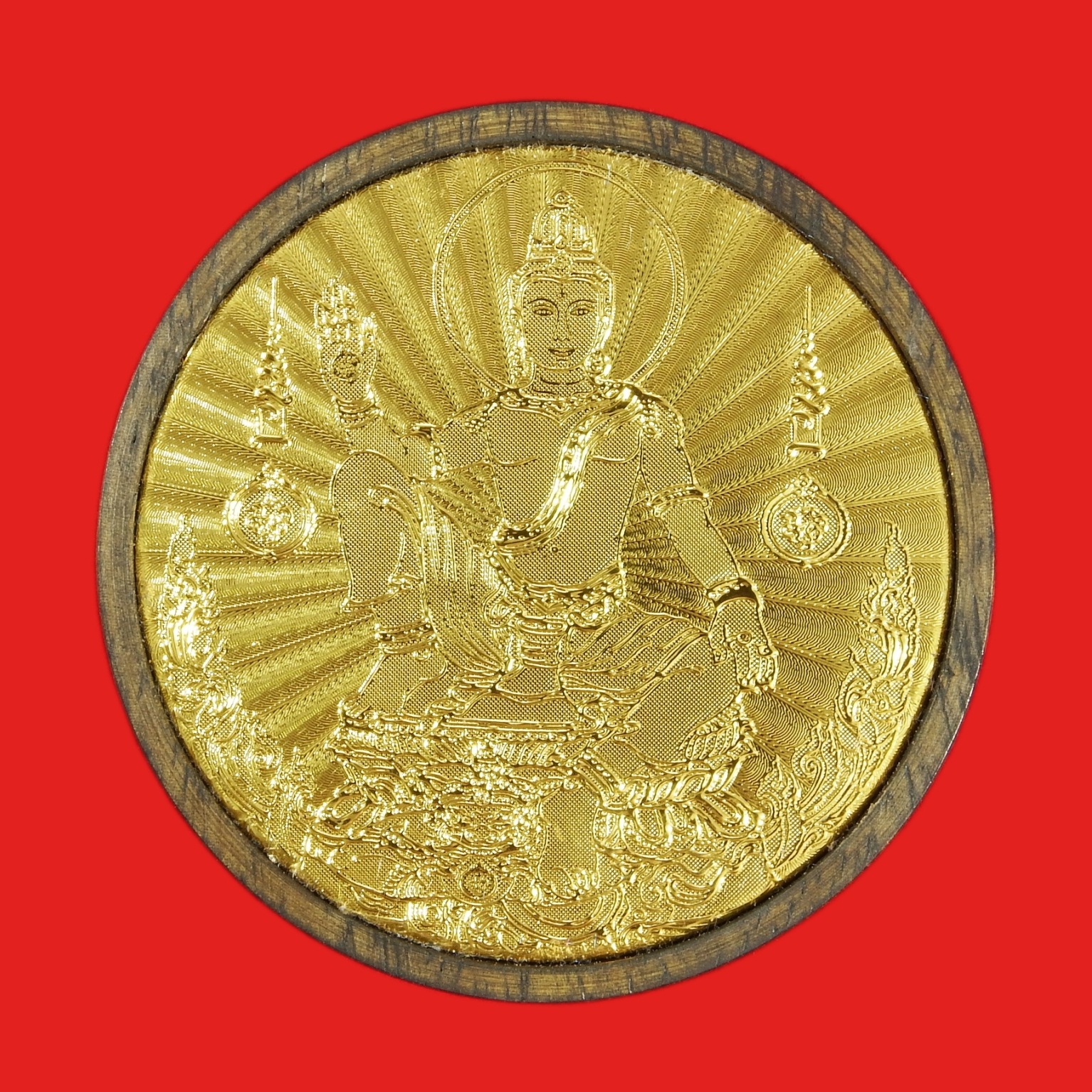จอมเทพจักรพรรดิ มหาโชคมหาชัย องค์พระเนื้อไม้พญางิ้วดำปั๊มหน้ากากทองคำ 18 K บล๊อกนอก พร้อมกล่องไม้เดิมจากวัด