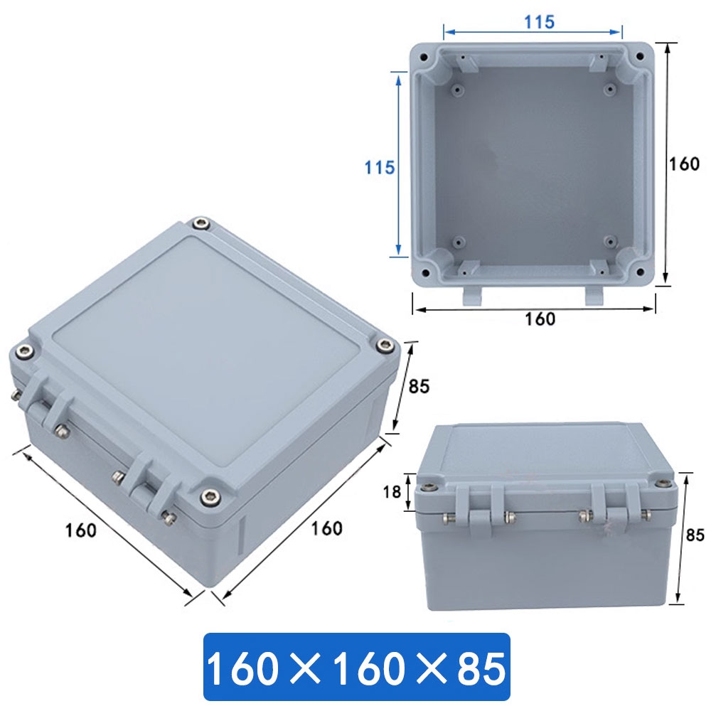 กล่องอลูมิเนียมกันน้ำ IP66 สีเทา ขนาด 160 X 160 X 85 มม. แบบมีบานพับ (V)