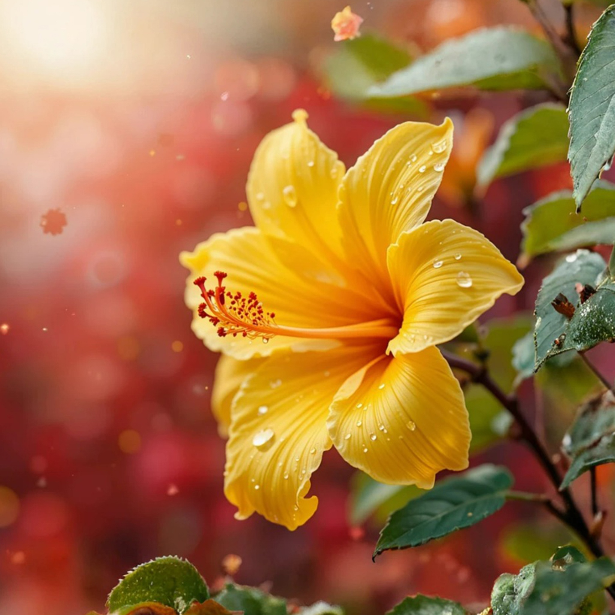 ความงามของดอกชบาสีเหลืองในแสงธรรมชาติ