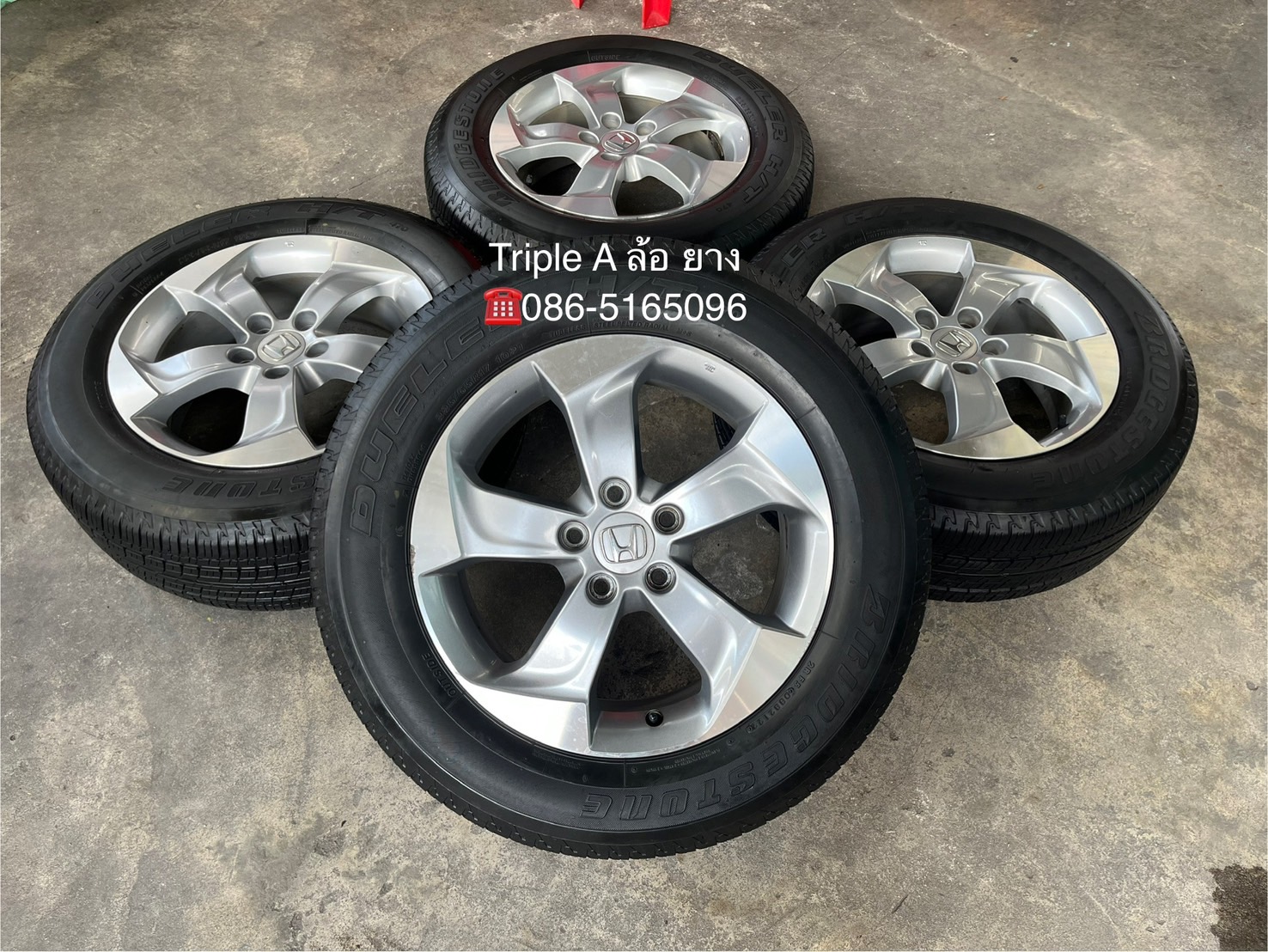 ✨ล้อแม็ก 5รู114✨Honda ขอบ 17 สีบอร์นหน้าเงา แถมยาง 225-65-17 Bridgestone