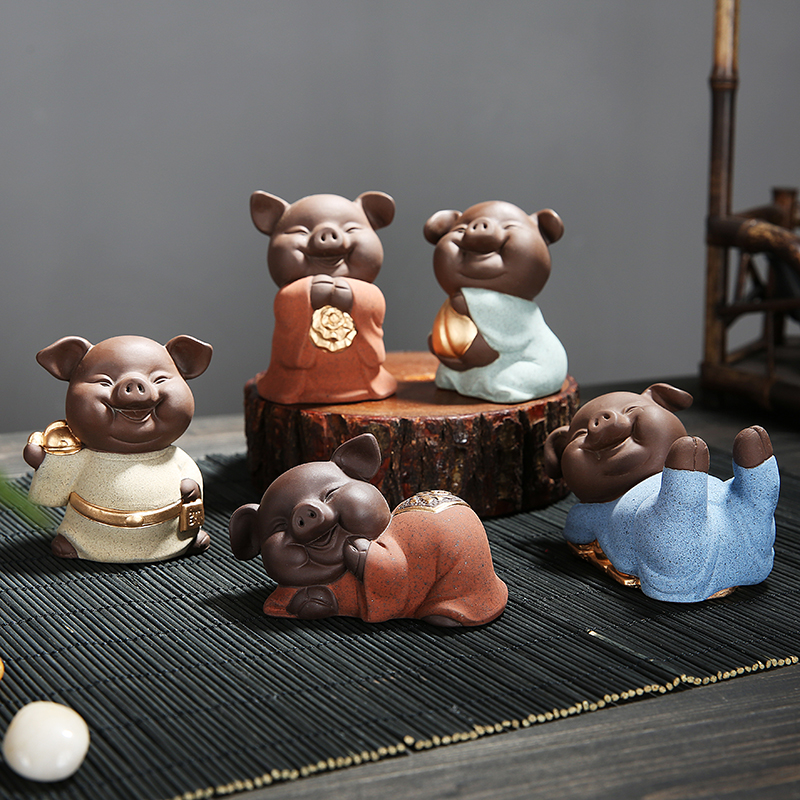 ตุ๊กตาดินเผาหมูอ้วนนำความอุดมสมบูรณ์ สำหรับตบแต่งห้อง,เสริมฮวงจุ้ย