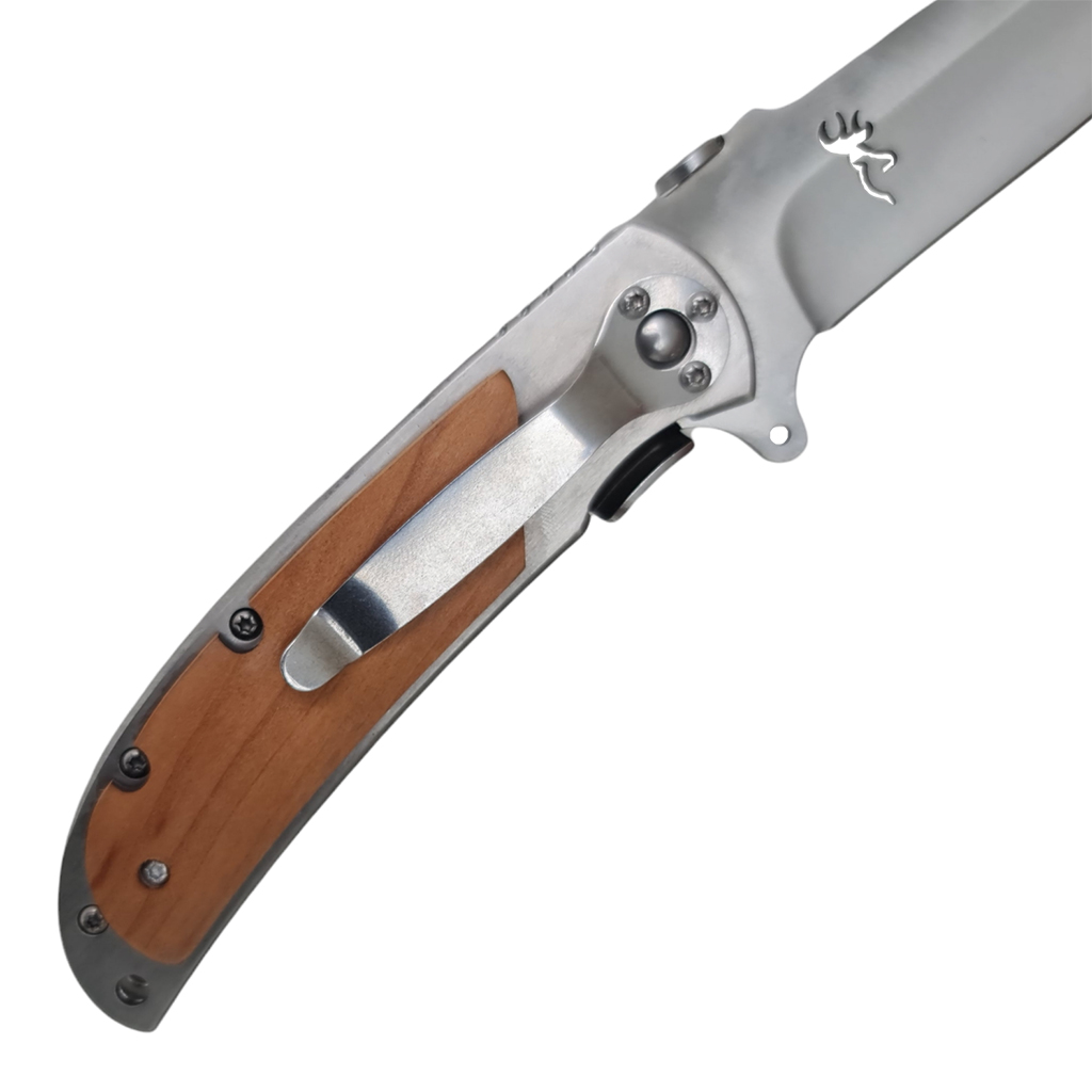 มีดพับ BROWNING ขนาด 8.3 นิ้ว (21 ซม.) ใบมีดสีเงิน ด้ามอลูมิเนียมเข้าประกับไม้