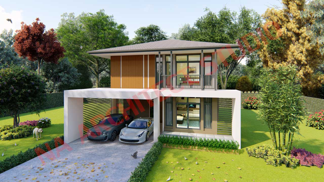 แบบบ้าน 2 ชั้น สไตล์คอนเทมโพรารี่ NA-215 ขนาด 217.17 ตร.ม. 3 ห้องนอน 3 ห้องน้ำ