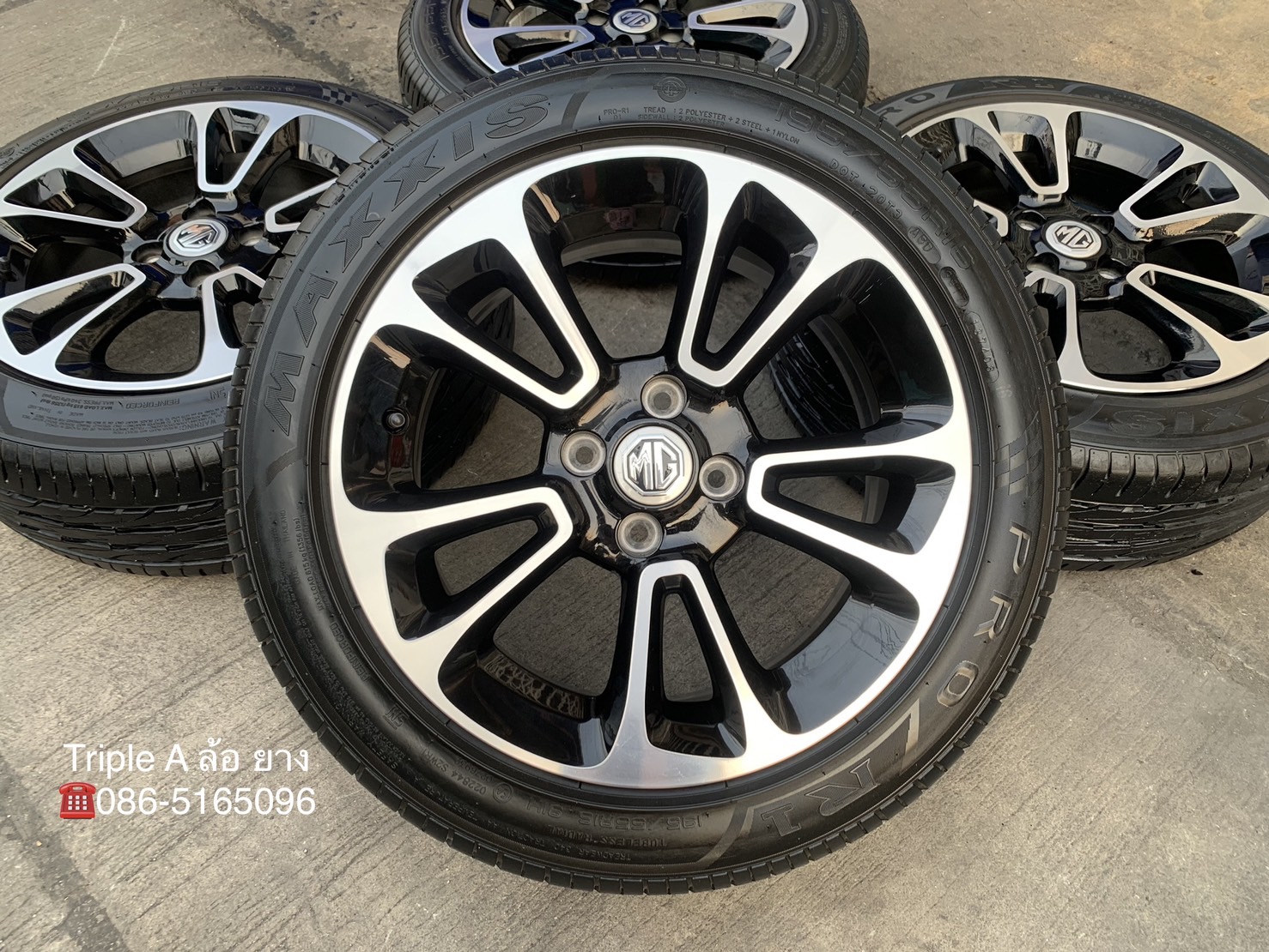 ✨ล้อแม็ก 4รู100✨MG 3 ขอบ 16 ดำหน้าเงา พร้อมยาง 195-55-16 MAXXIS ปลายปี 17
