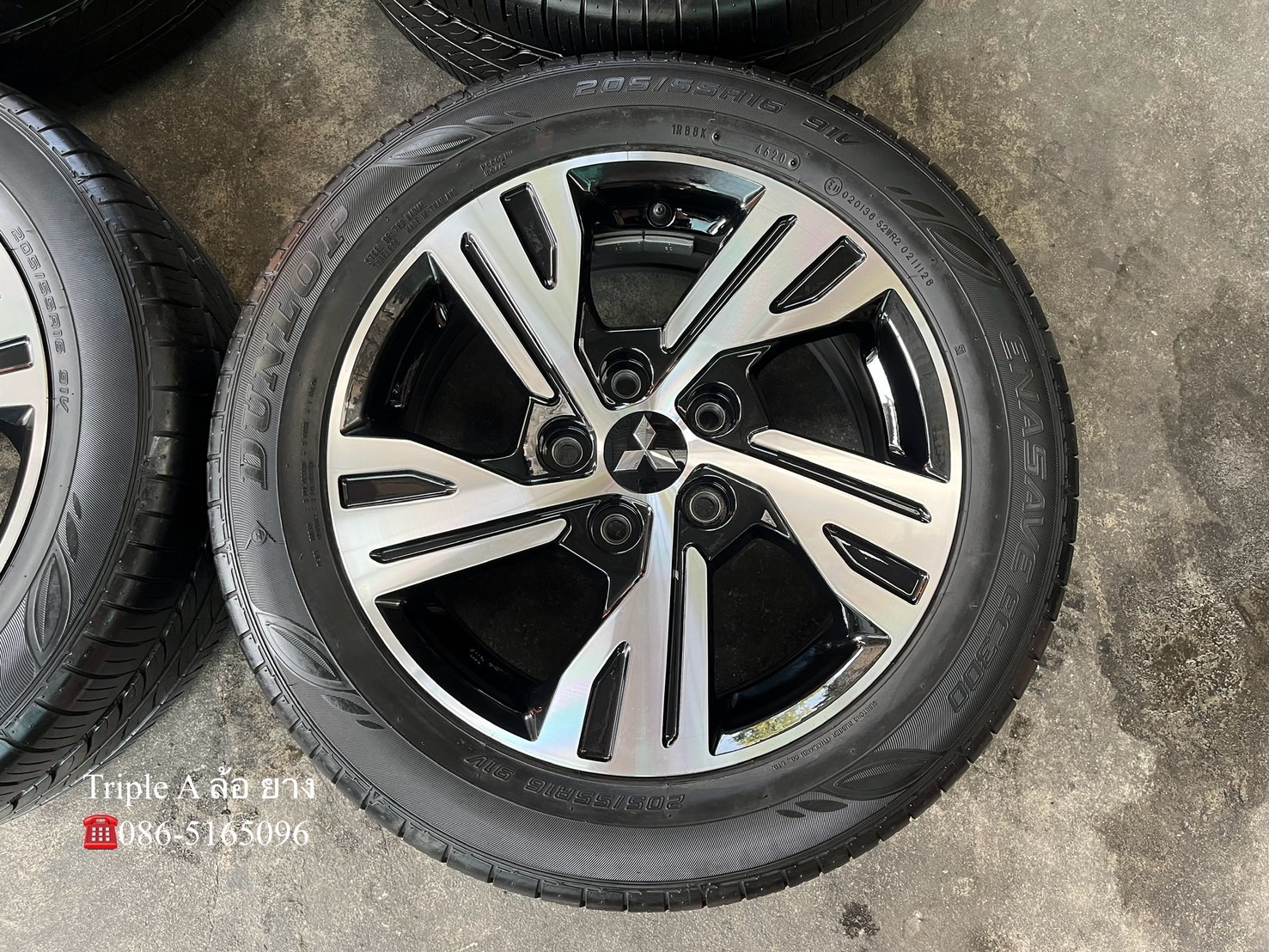 ✨ล้อแม็ก 5รู114✨Mitsu Xpander ขอบ 16 ดำหน้าเงา แถมยาง 205-55-16 Dunlop ปลายปี 20