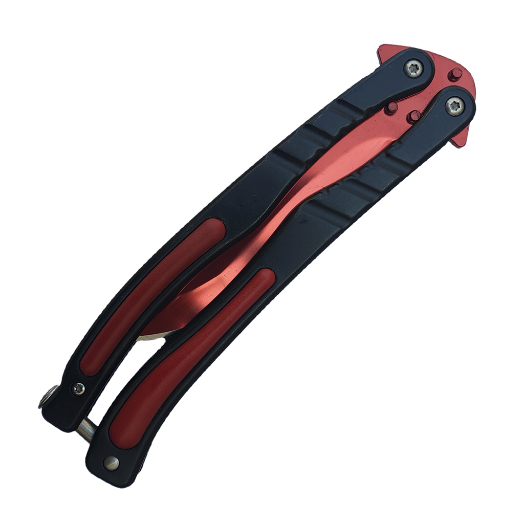 Balisong มีดบาลีซอง มีดควง มีดพับ มีดบัตเตอร์ฟลาย CS:GO - Counter-Strike Butterfly Knife (สีแดง) พร้อมซองไนล่อน