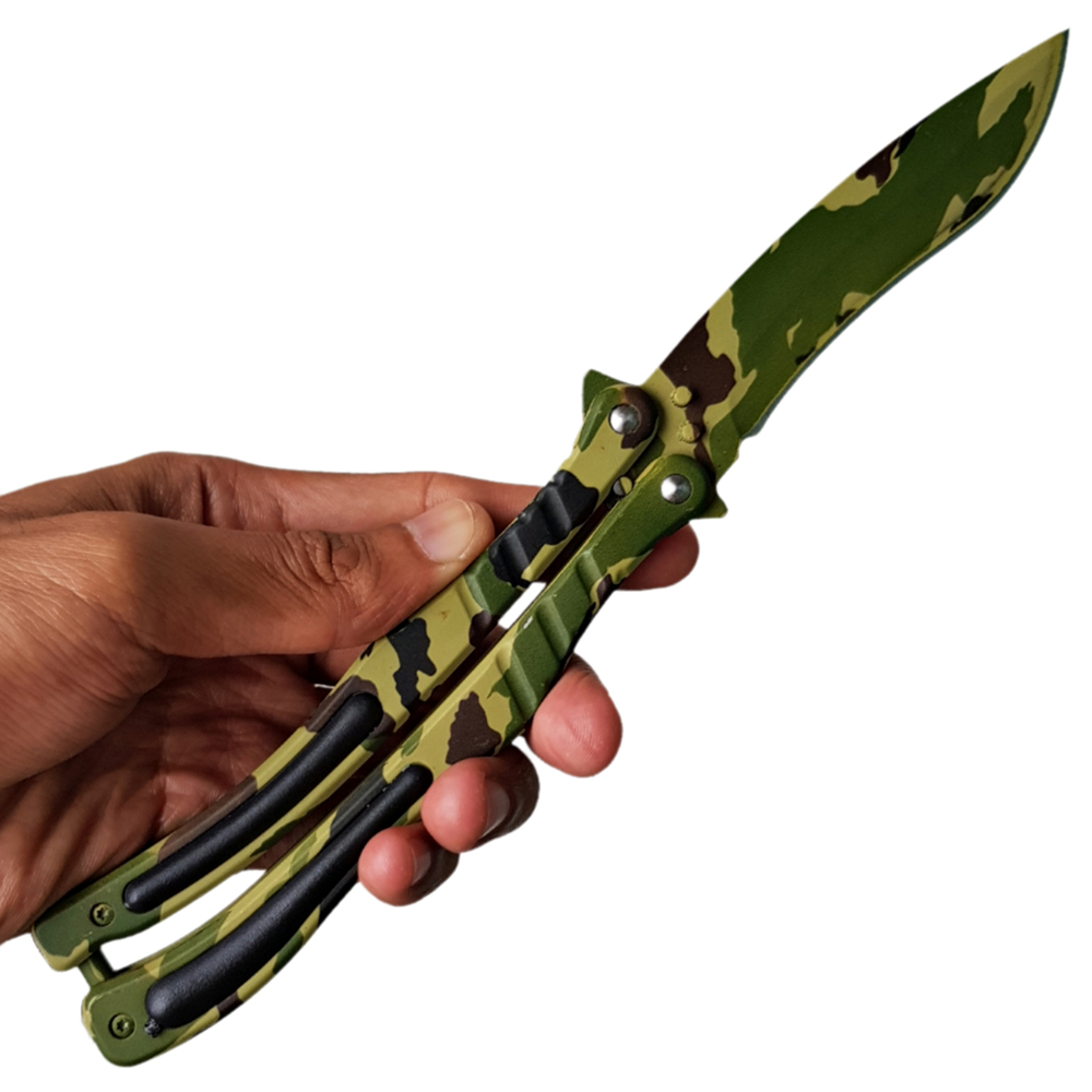 Balisong มีดบาลีซอง มีดควง มีดพับ มีดบัตเตอร์ฟลาย CS GO Counter-Strike (ลายพรางทหาร) พร้อมซองไนล่อนสำหรับเก็บมีด